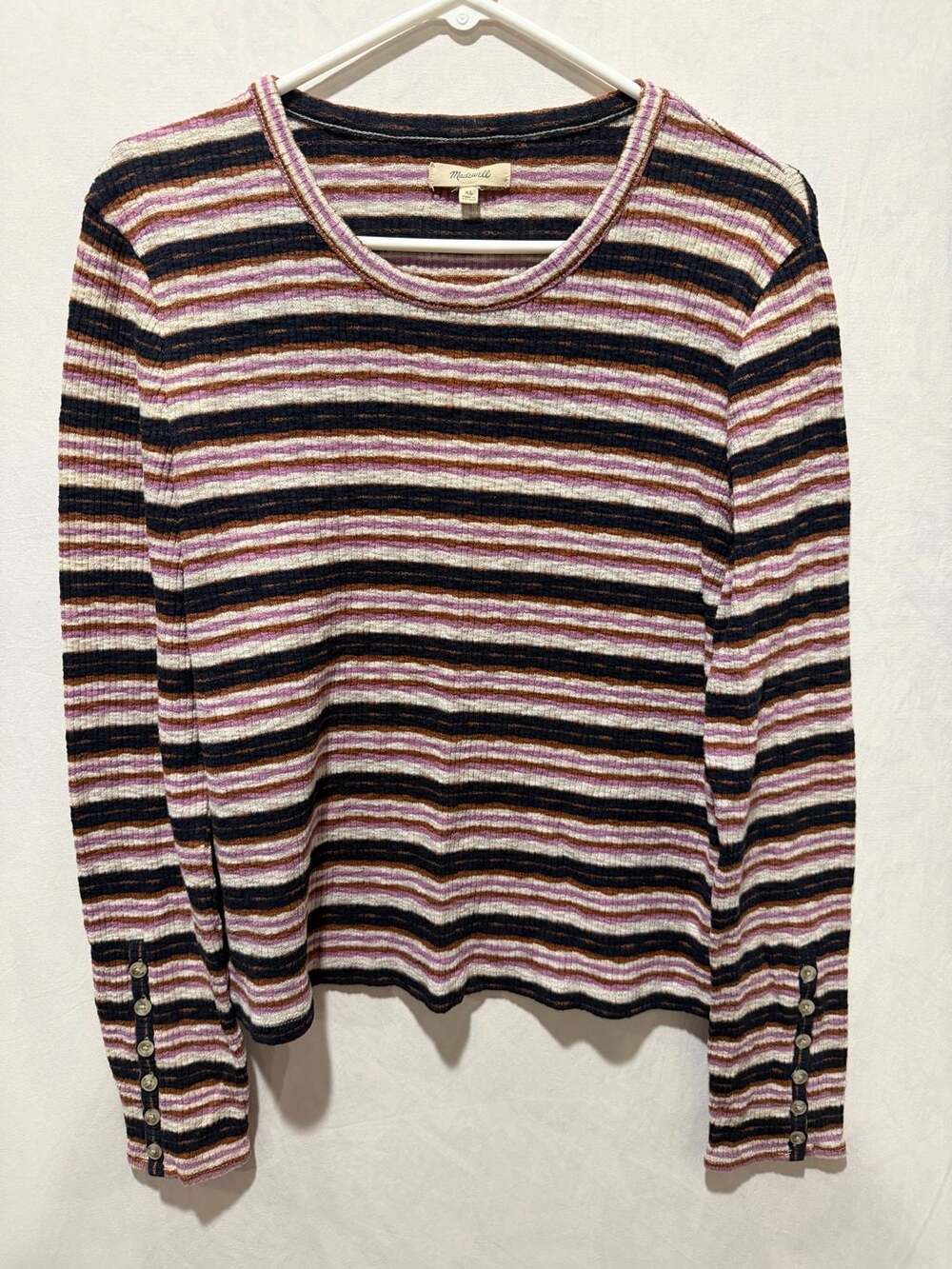 Madewell Button-Sleeve Tee in Elsie Stripe XL